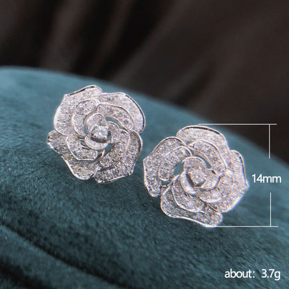 French Style Retro Hollow Camellia Zircon Valentine's Earrings