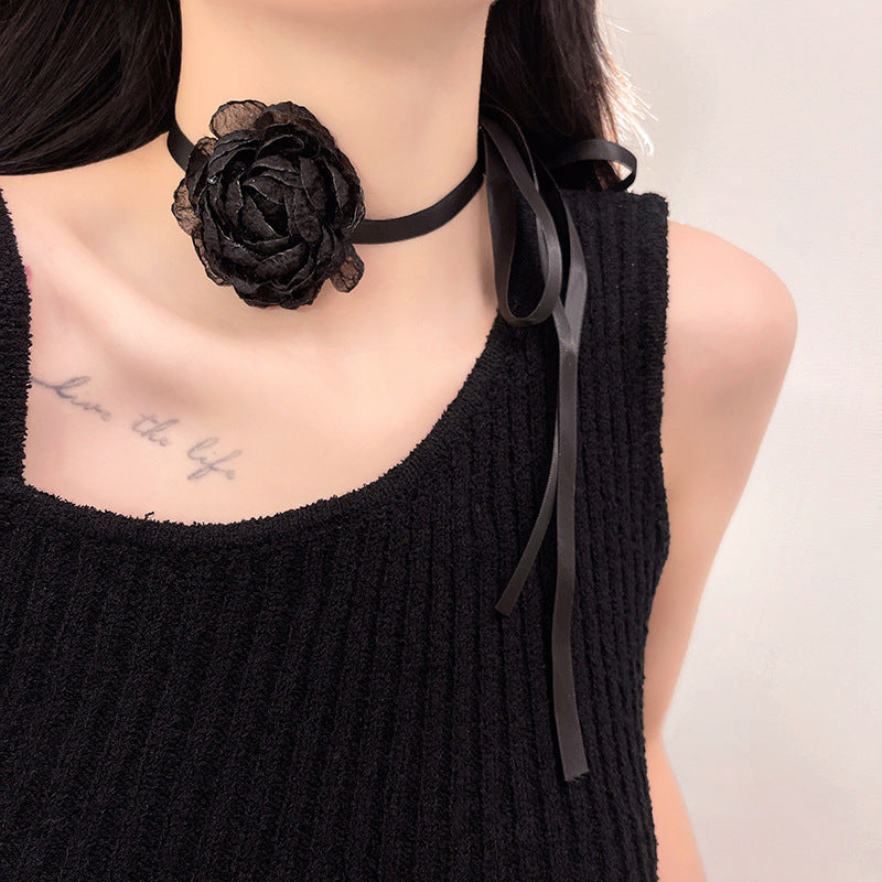 Retro Black Dinner Party Camellia Collar Sexy Necklaces