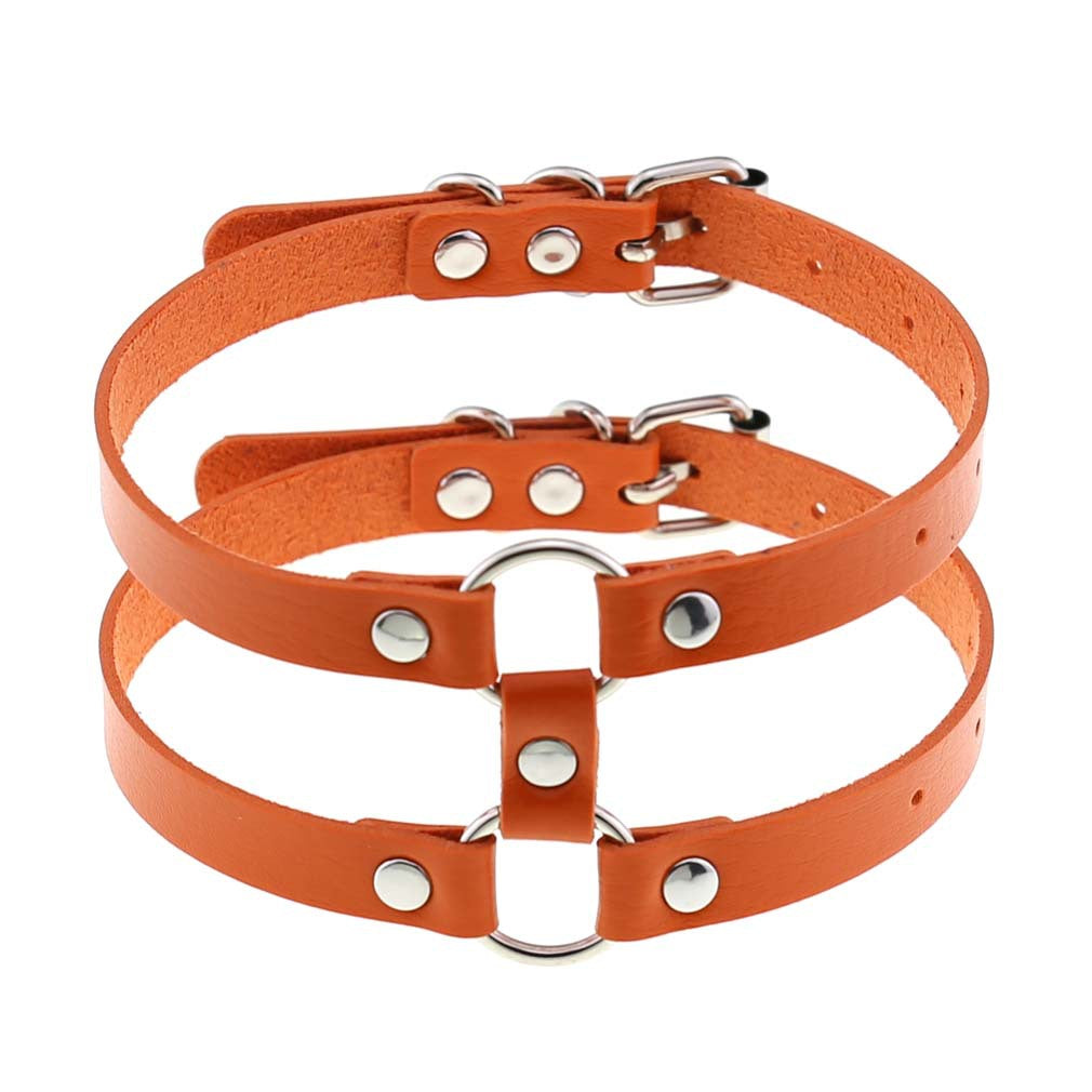 Gothic Style Leather Double Row Circle Simple Personality Necklaces