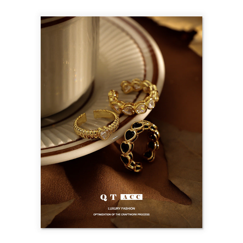 Plated Eye-catching Hollow Design Black And White Rings