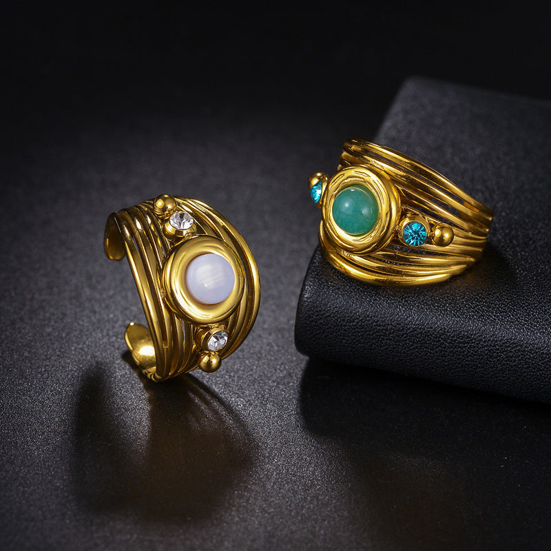 Gold Inlaid Turquoise Open Fashion Ladies Rings