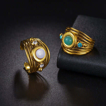 Gold Inlaid Turquoise Open Fashion Ladies Rings