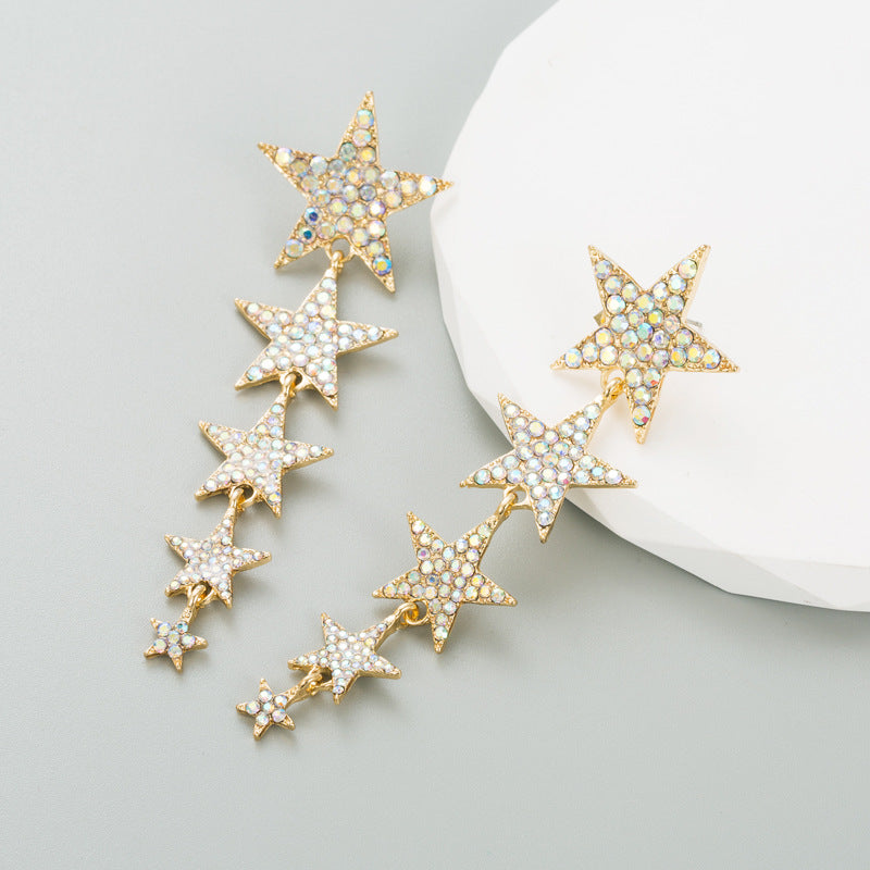 Trendy Diamond Five-pointed Star Graceful Long Rings