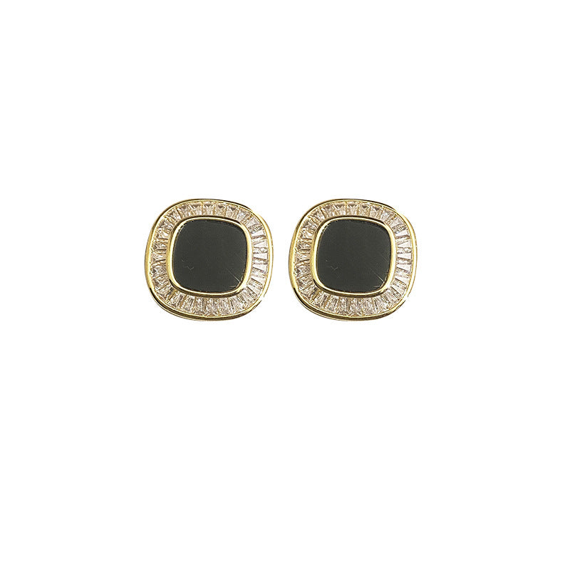 Women's Retro Plate Square Zircon Fashionable Design Earrings