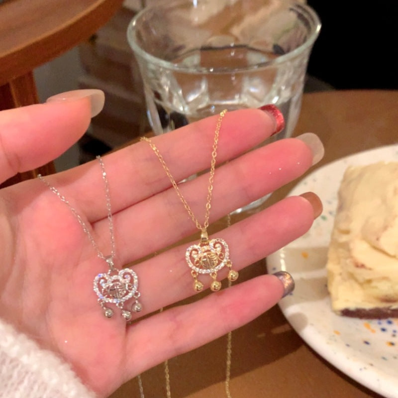 Women's Sier Accessories Safety Lock Pendant Fu Character Necklaces