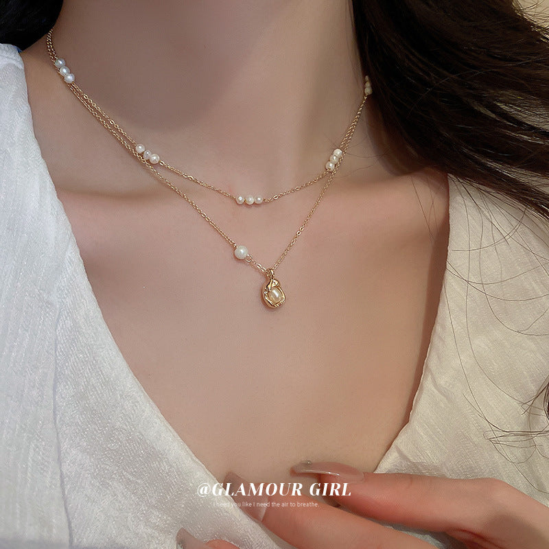 Real Gold Plated Pearl Stitching Oval Necklaces