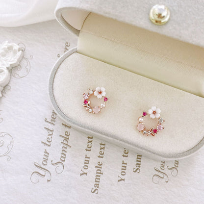 Fresh Pink Zirconium White Flower Mosquito Earrings