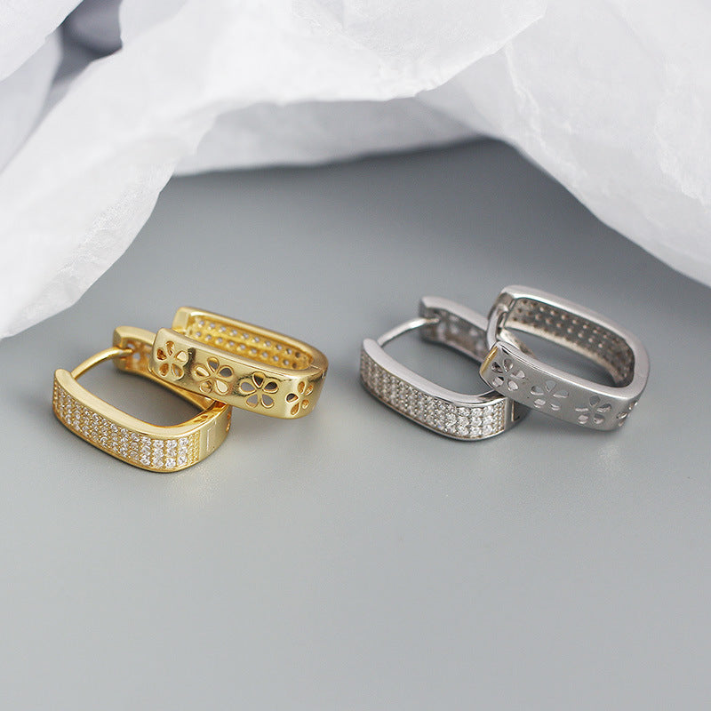 Sier Metallic U-shaped Full Diamond Jewelry Earrings