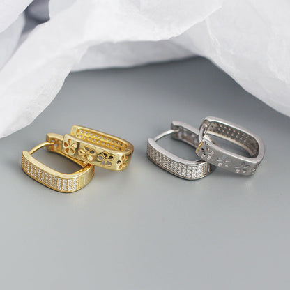 Sier Metallic U-shaped Full Diamond Jewelry Earrings