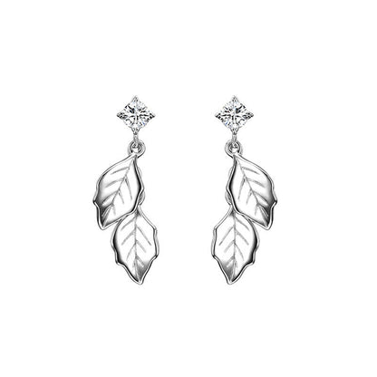 Sier Leaf Diamond Simple Leaf-shaped Fashion Earrings