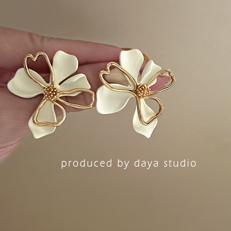 For Metal Flower Korean Exaggeration Sier Pin Earrings