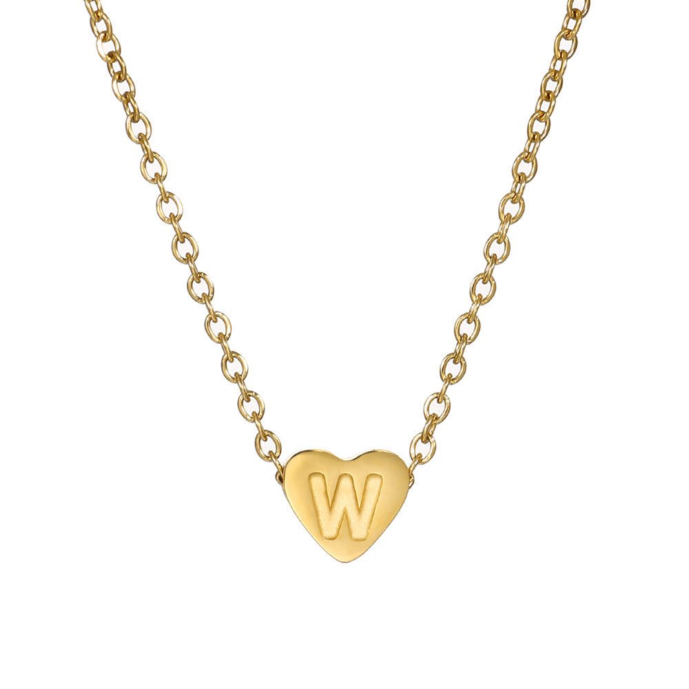 Gold Stainless Steel Heart-shaped Letter Female Titanium Necklaces