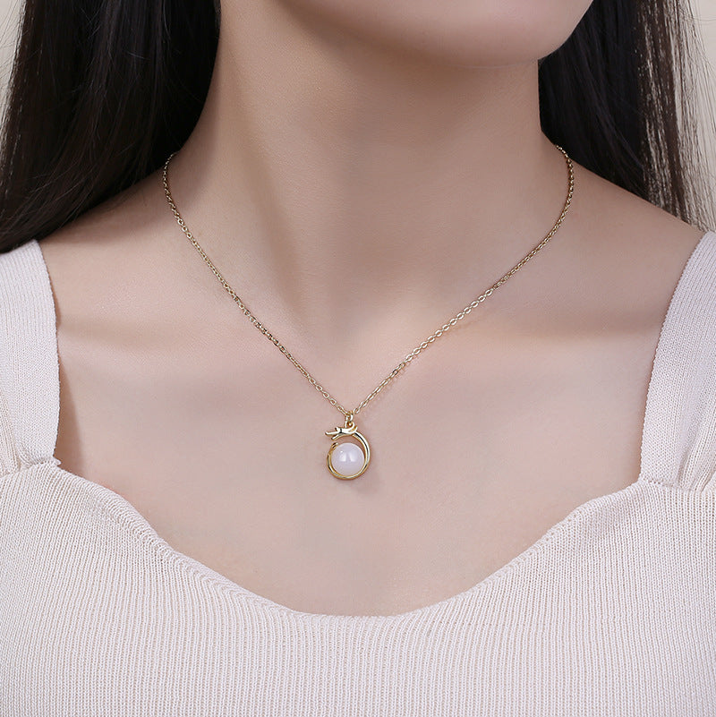 Women's Fashion Life Zodiac Dragon Jade Cute Golden Pendant Necklaces