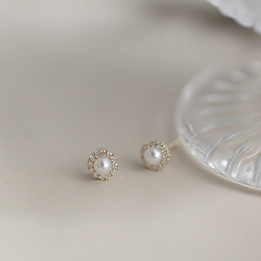 Sier Plated Pearl Shell Zircon Temperament High Sense Earrings