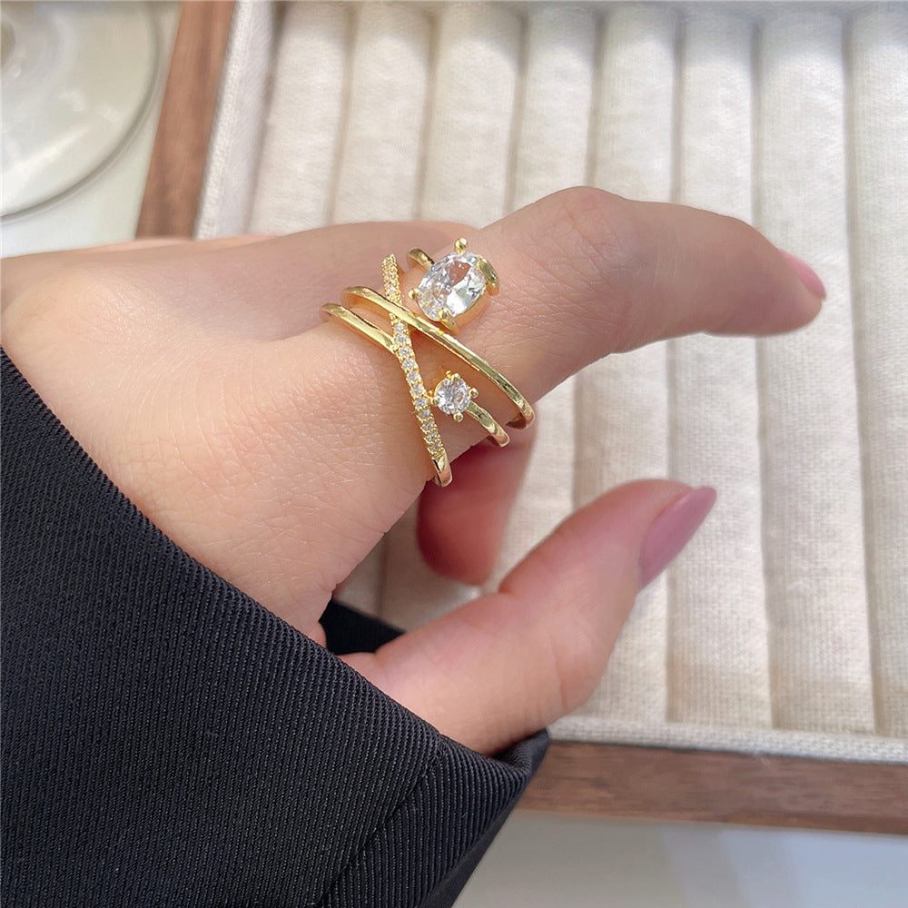 Women's Luxury Fashion Opening Zircon Adjustable Gold Rings