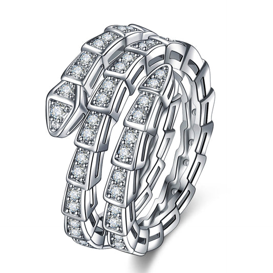 Snake-shaped Full Diamond Snake Three-circle Elastic Head Rings