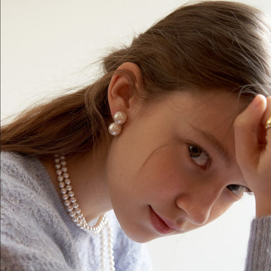 Women's Style Chic Elegant Double Pearl Detachable Sier Pin Earrings