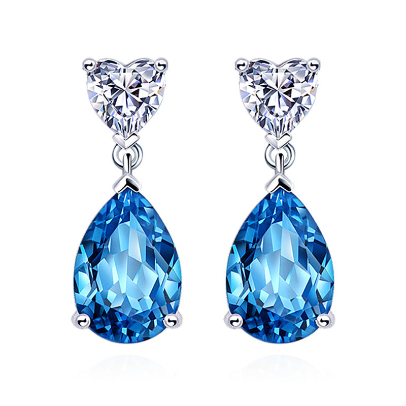 Sier Heart-shaped Blue Water Drop Pendant Natural Topaz Crystal Necklaces