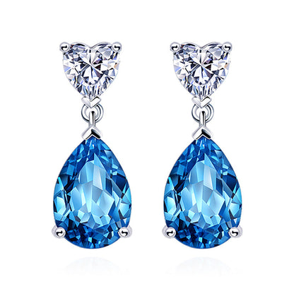 Sier Heart-shaped Blue Water Drop Pendant Natural Topaz Crystal Necklaces