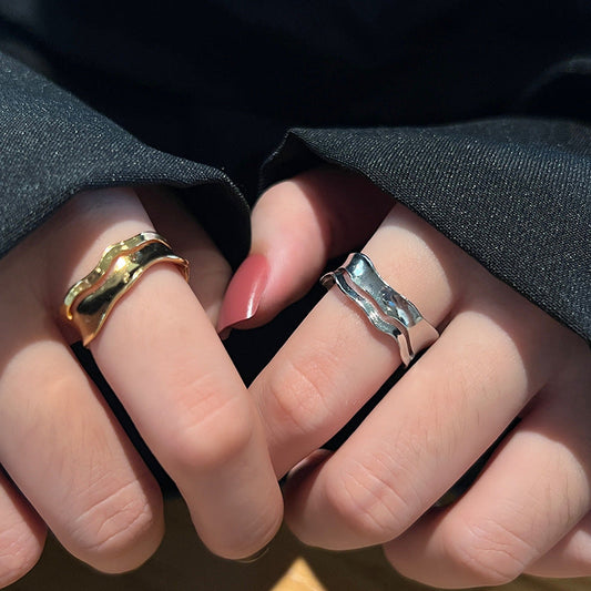 Style Simple Concave Irregular Wave Pattern Electroplated Light Rings