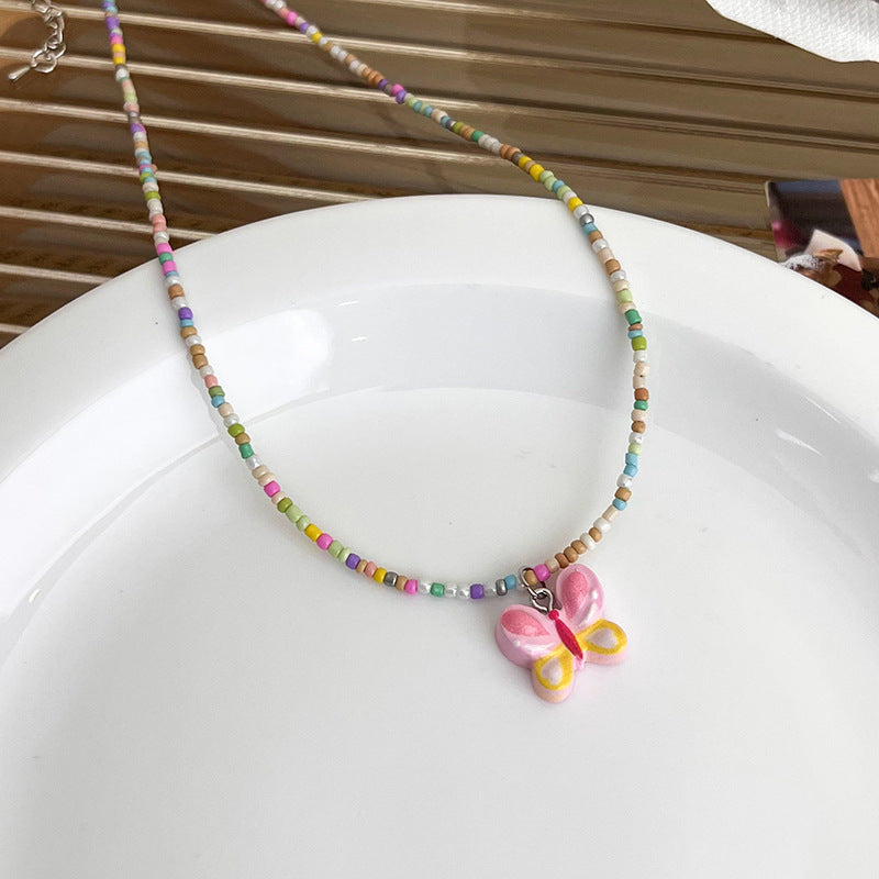Butterfly Pendant Female Summer Sweet Fresh Dopamine Color Necklaces