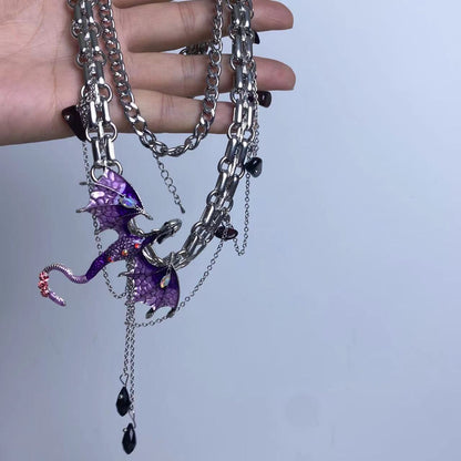 Design Exaggerated Personalized Niche Flying Dragon Zircon Clavicle Chain Necklaces