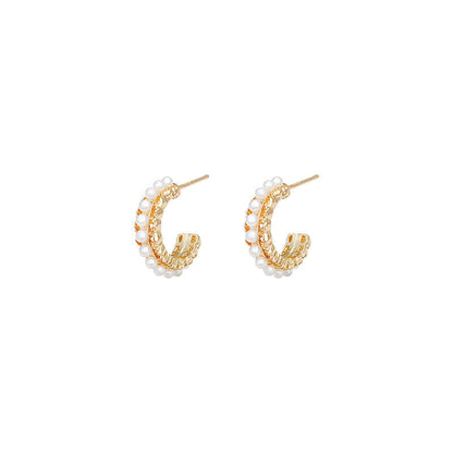 Sier Needle Classic Style Pearl Light Earrings