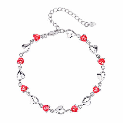 Style Fashion Sier Jewelry Crystal Zircon Amethyst Heart Female Bracelets
