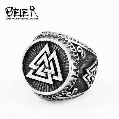 Men's Retro Compass Titanium Steel Triangle Viking Rings