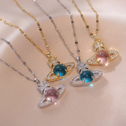 Blue Green Beads Saturn High Sense Necklaces