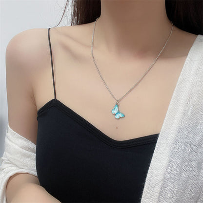 Women's Colorful Fantasy Oil Dripping Butterfly Pendant Necklaces