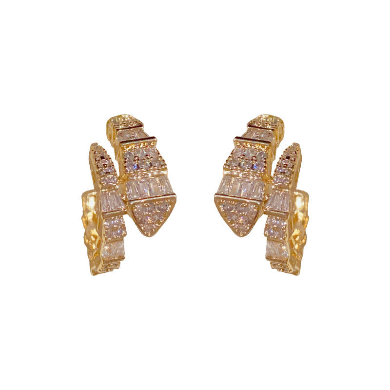 Women's Zircon Snake-shaped Small Ear Personalized Niche Design Earrings