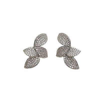 Temperament Entry Lux Micro Rhinestone Leaf-shaped Earrings