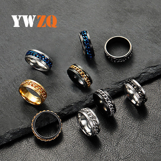 Men's Steel Ornament Pressure Pattern Rotatable Chain Open Wine Rings
