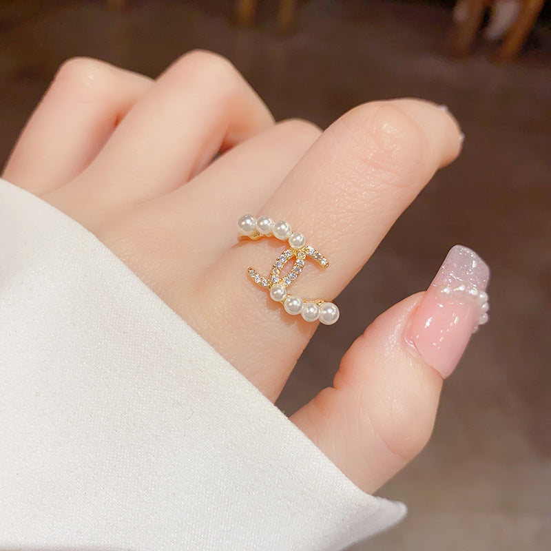 Style Pearl Zircon Double Personalized Niche Rings