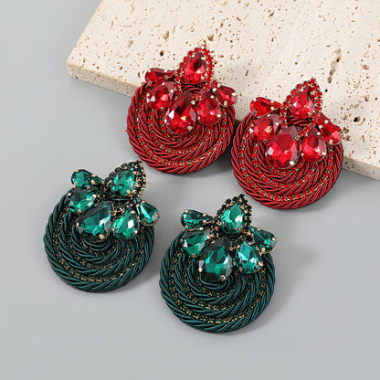 Women's Alloy Diamond Drop-shaped Glass Drill Polyester Filament Woven Round Earrings