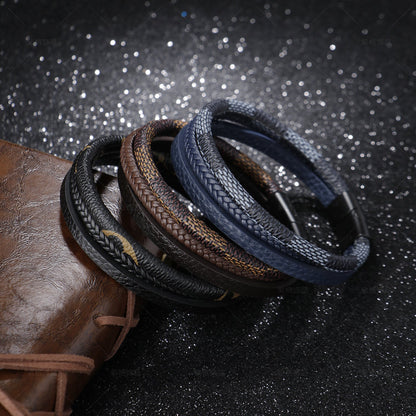 Retro Patterns Leather Unisex Hand-woven Magnetic Bracelets