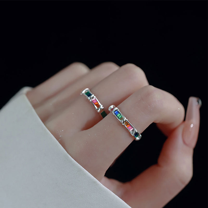 Rainbow Zircon Female Niche Design Simple Rings