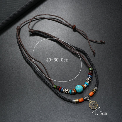 Men's Retro Style Turquoise Beaded Weave Leather Necklaces