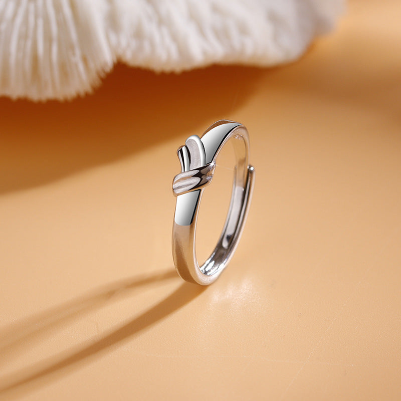 Love Heart Bow Tie Couple Pair Of Niche Rings