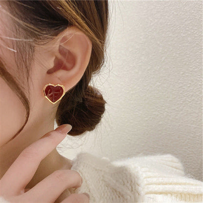 Women's Red Drop Oil Love Metal For Earrings