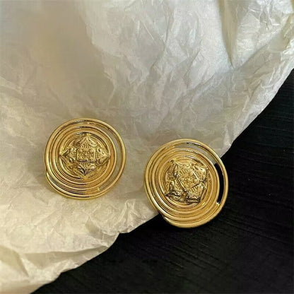 Crazy Chen Shuting Vintage Metal Button Circle Earrings