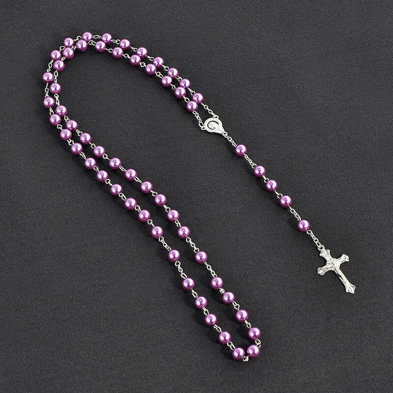 Pearl Cross Beads Long Handmade Unisex Textured Tassel Necklaces