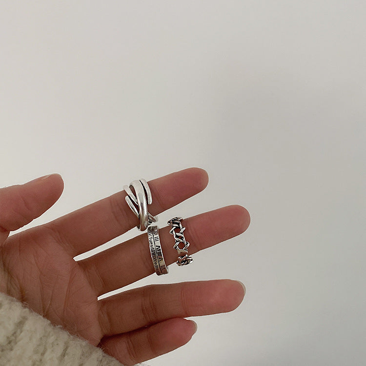 Women's Retro Distressed Geometric Open Trendy Niche Rings