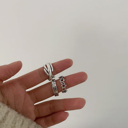 Women's Retro Distressed Geometric Open Trendy Niche Rings