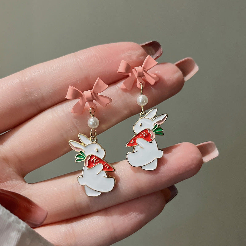 Dripping Oil Cute Bunny Carrot Ear Earrings