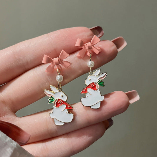 Dripping Oil Cute Bunny Carrot Ear Earrings