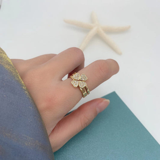 Luxury Fashion Full Diamond Four-leaf Flower Rings