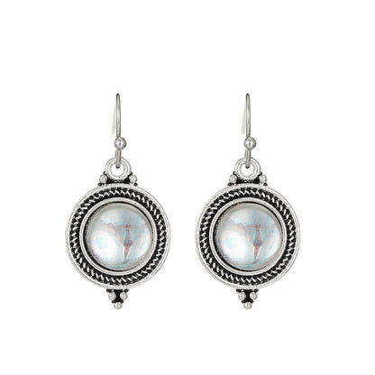Love Turquoise Alloy Distressed Geometric Moonstone Earrings