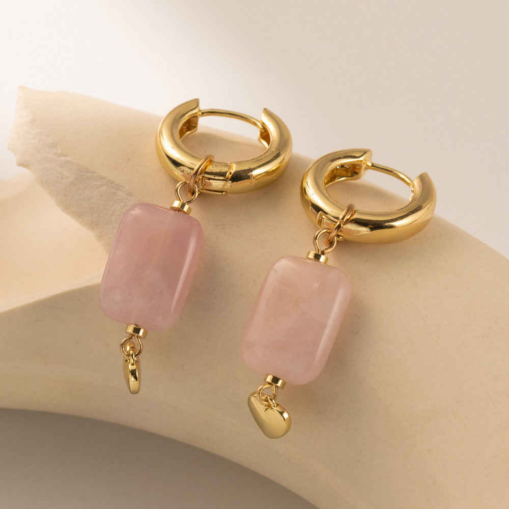 Natural Stone Stitching Peach Heart Eardrops Earrings
